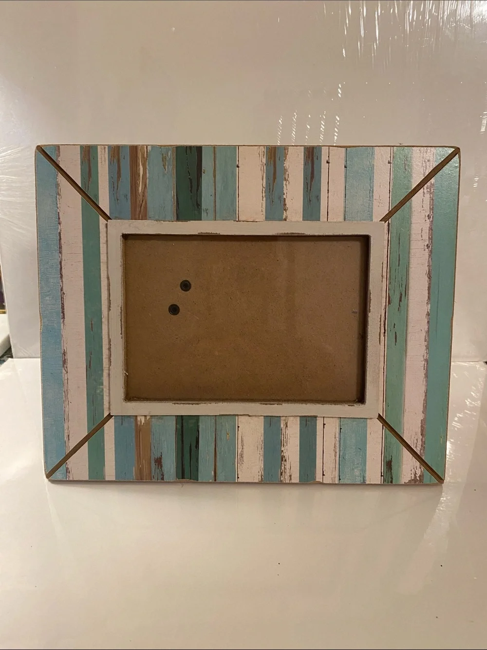 Hobby Lobby Striped Wood Picture Frame - Blue, Teal & White 5 x 7